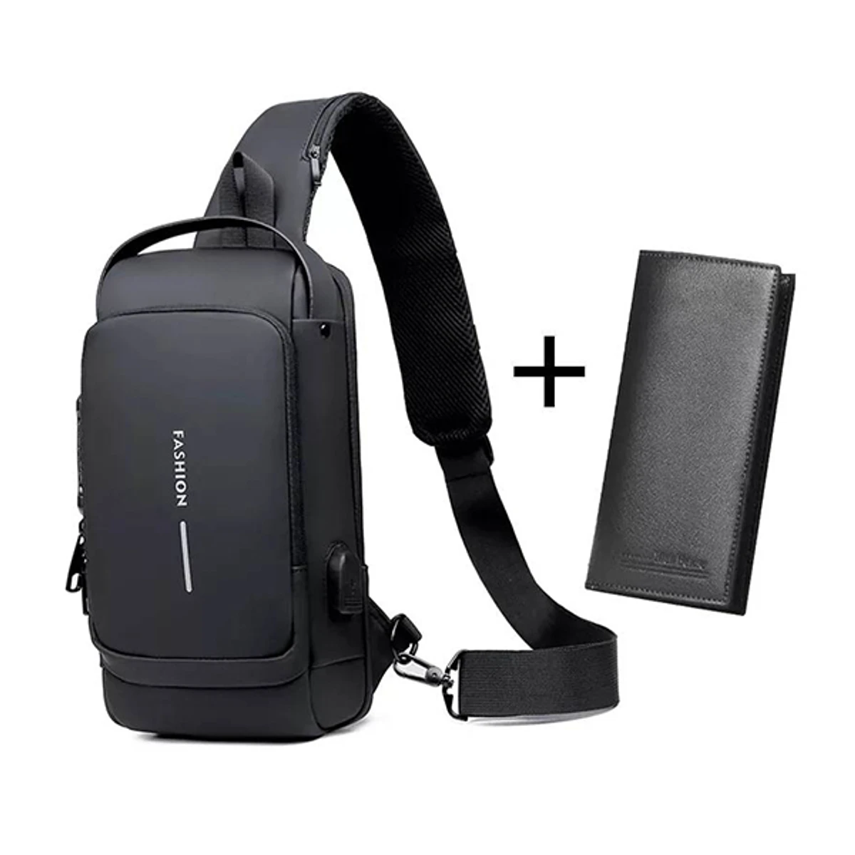 USB charging sport sling Anti-theft shoulder bag (brown shape) black