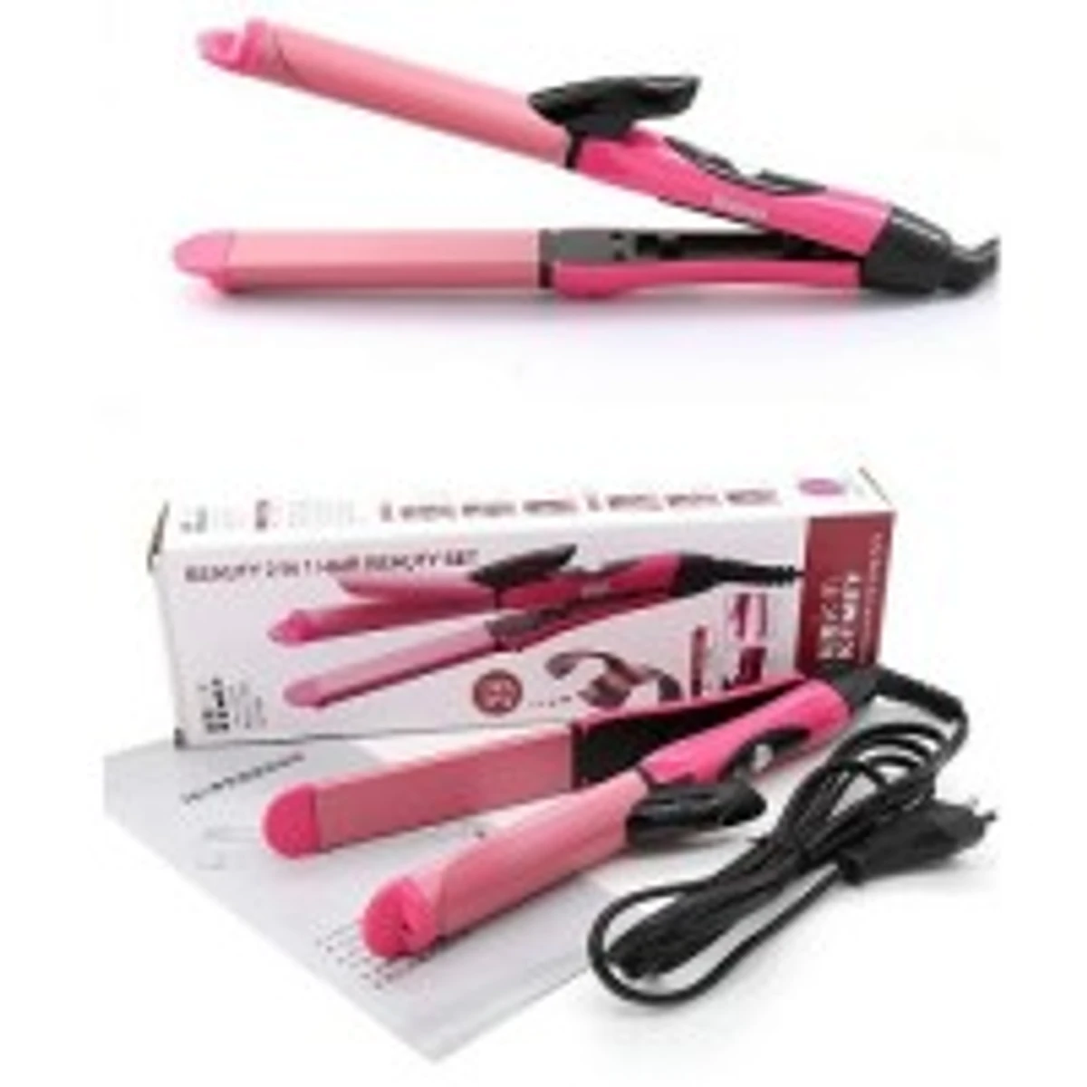 2 In 1 Hair Straightener Curling Iron Pink