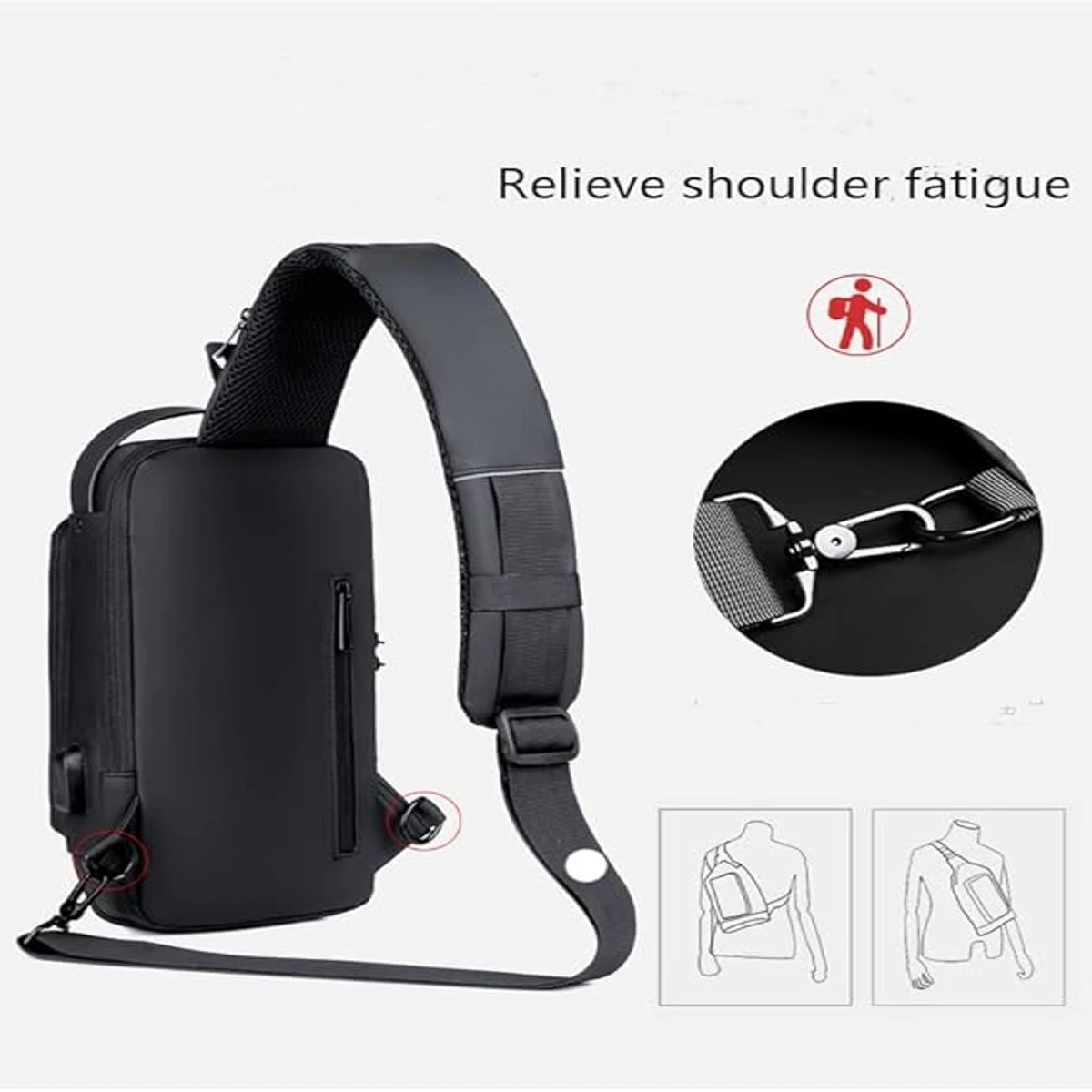 USB CHARGING SPORT CABLE ANTI-THEFT SHOULDER WITH BAG (black colour)