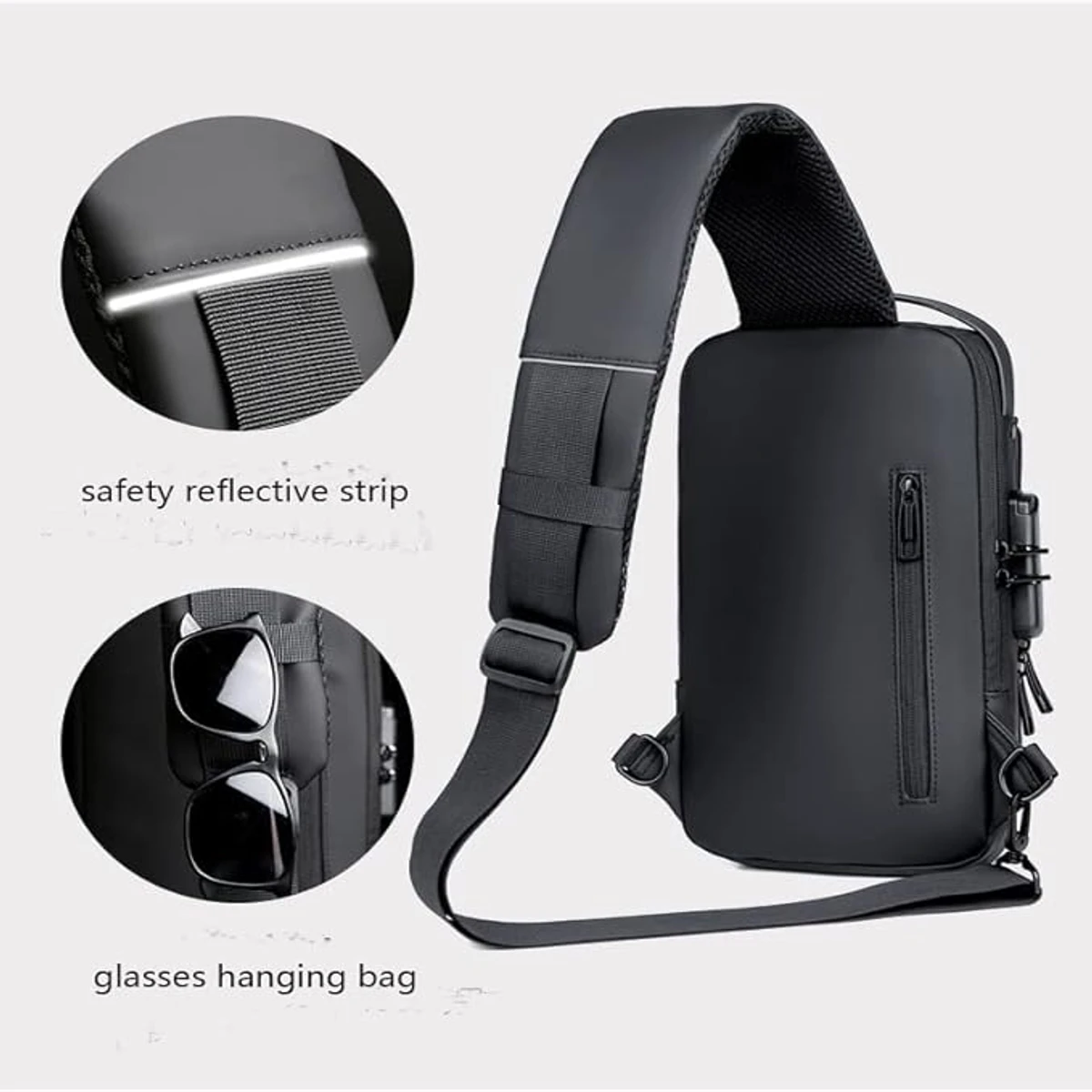 USB CHARGING SPORT CABLE ANTI-THEFT SHOULDER WITH BAG (black colour)