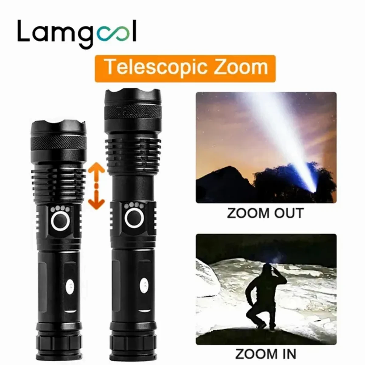 Rechargeable Waterproof Zoom LED Flashlight USB Torch Light